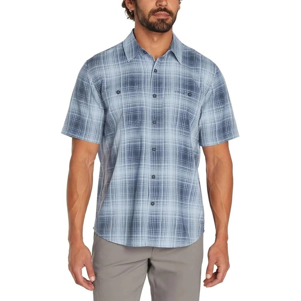 NWOT Orvis Plaid Shirt Men's XXL Blue Short Sleeve Button Up Outdoor UPF 30
